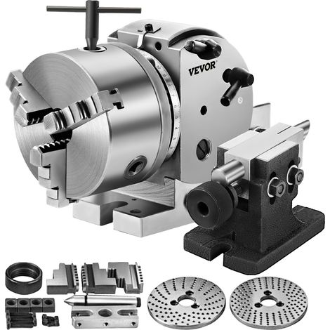 VEVOR BS-0 Cabeza Divisora de Precisión con Mandril de 3 Mordazas Contrapunto, Cabezal Divisor MT2 con Mandril de 168 mm, Cabezal Divisorio 23 kg, Altura de Centro de Indexación 100 mm con Placas
