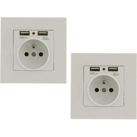 Lot de 2 Prises Murales, Prise Electrique Murale avec Double USB , Prise Encastrable avec 2 Ports de USB Pratique et Manialble (1/4)