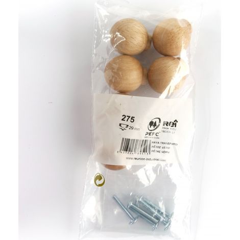 6er Set Möbelknöpfe, Buchenholzkugel, H.32 x B.29 x T.29 mm REI