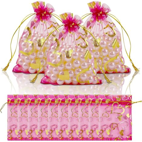 lot de 100 Sac en filet, sac en gaze rigide imprimé en forme de cœur, sac à bonbons, mariage, Saint-Valentin, Fête des,79cm (1/5)
