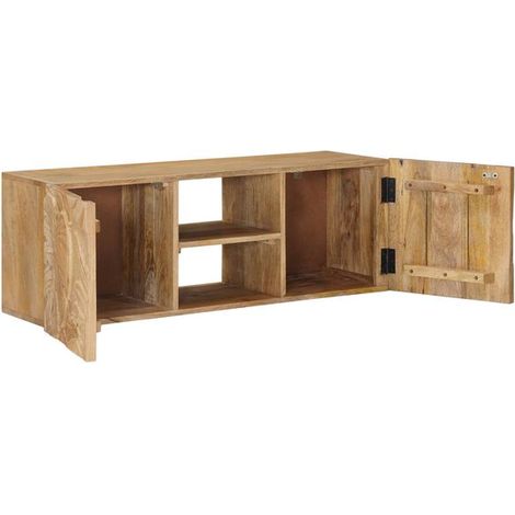 Meuble TV Mural Avec Étagère 100 X 30 X 35 Cm, Bois Mangue, Console Murale (1/4)