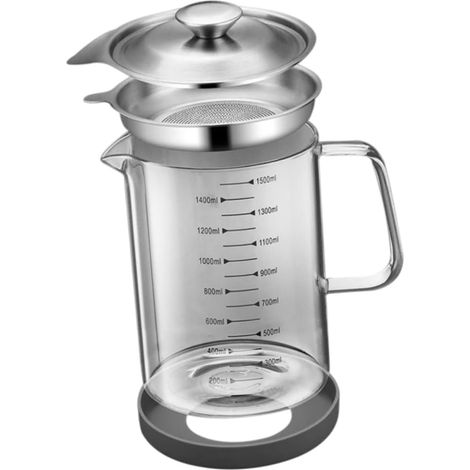 Pot Transparent et Hygiénique Huile de Filtration pour Cuisine avec Couvercle Filtre Intégré et Plateau Fuite Verre et Stockage Pratique (1/5)