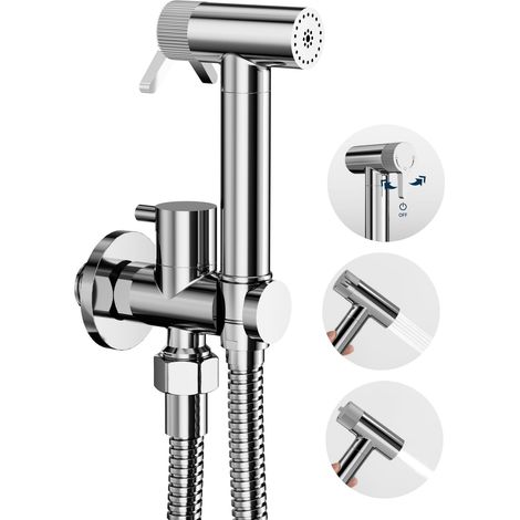 Buse de bidet pour toilettes, pas besoin d'appuyer sur le bouton d'eau, livrée avec un support et un tuyau de 1,5 mètre. (1/5)