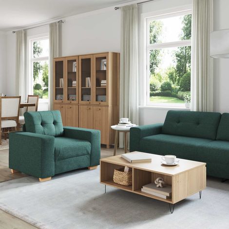 Sofa 3 pcs Dunkelgrün 221 x 80 x 80 cm Leinenmischgewebe