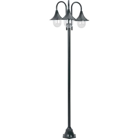 vidaXL Lampione da Giardino E27 220 cm Alluminio 3 Lampade Verde Scuro