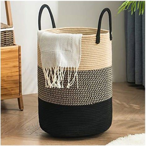 Panier À Linge - Corbeille À Linge En Coton Tressé - Pour Rangement Linge Sale Ou Objets Divers - 38 cm D × 50 cm H - 1 Pièce (1/4)
