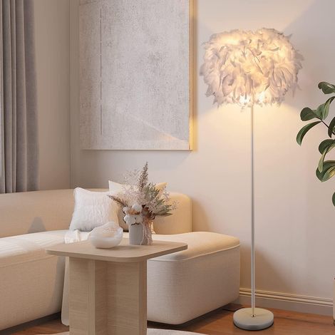 LED Floor Lamp Shade in Feathers for Living Room, Decorative Modern Bedroom Floor Lamp, DIY Lighting Pole, Metal Base with Foot Switch (1/5)