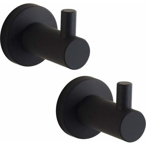 Porte-serviettes noir mat, lot de 2 patères murales pour salle de bain, rond en porte-serviettes en acier inoxydable (1/5)