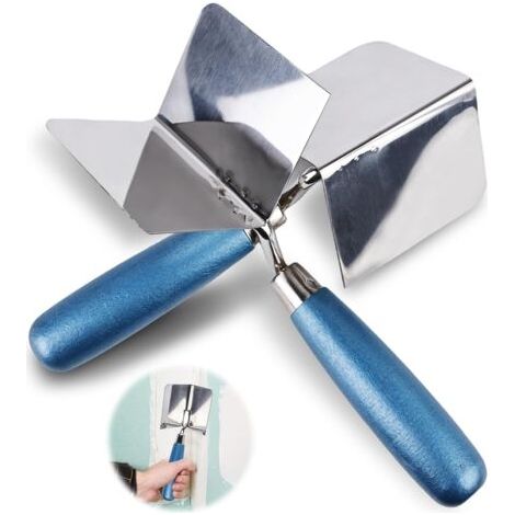 QORVA-Truelle d'angle Inoxydable 2 pièces Truelle d'angle 80 x 60 mm, Truelle de plâtrier et de Remplissage d'angle avec poignée Souple pour Les Angles intérieurs des Murs, Bleu