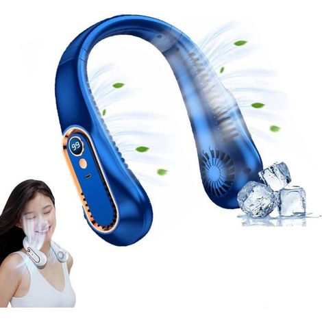 Ventilateur de cou portable, affichage numérique, fonctionnement sur batterie rechargeable, sans pales, mains libres, 5 vitesses (1/4)