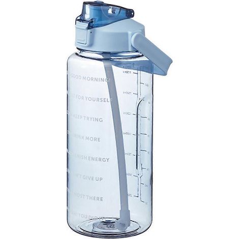 2-Liter-Wasserflasche mit Strohhalm, große, tragbare Reiseflasche für Mädchen und Frauen, ideal für Sport-Blue