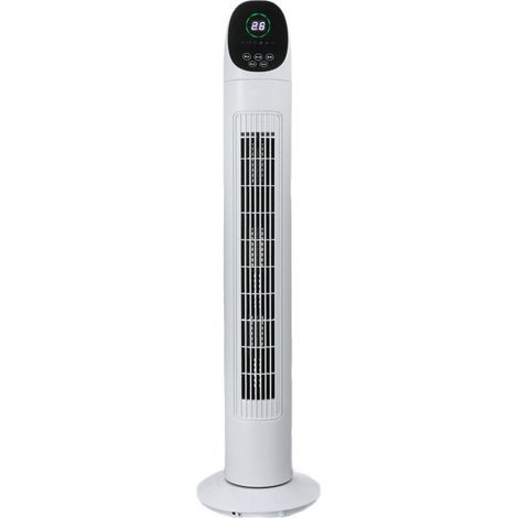 Ventilador de pedestal tipo torre sin aspas para dormitorio, tres velocidades, pantalla digital. (1/5)
