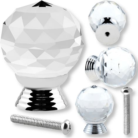 Poignée de meuble en cristal, bouton en cristal pour tiroirs d'armoires, motif diamant (1/5)