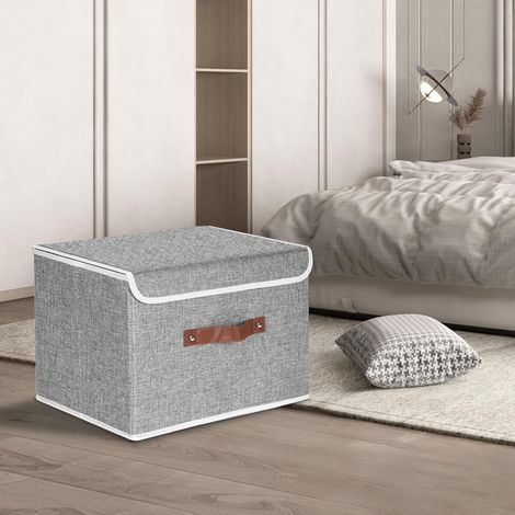Boîte de rangement pliable grise 26 x 20 x 17 cm, en coton et lin de haute qualité, carton épais, lavable, 1 pièce (1/5)