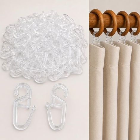 Lot de 100 crochets de rail de rideau – Plastique – Roue à boucle – Glissières – Accessoires de fenêtre (1/5)