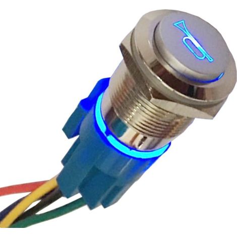19mm Bleu LED Lumière 12V Bouton Poussoir Voiture Métal Interrupteur Momentané Imperméable Orateur Corne Prise de Courant (1/5)