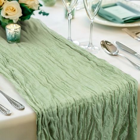 Chemin de table en étamine, vert sauge, nappe en gaze de 304,8 cm de long en tulle bohème transparent en maille pastel froissée pour bébé, mariage, fête prénuptiale, centre de table, baptême, (1/5)