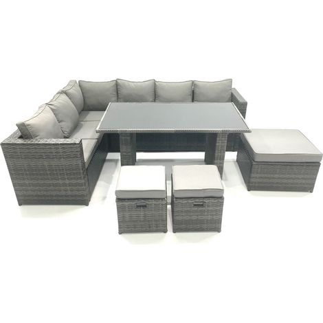 Fimous PE Rattan Corner Sofa Set Rectangular Dining Table Set With Seat And Back Cushion 7 Seater (1/5)