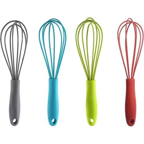 Frusta in silicone a 4 pezzi, mini frusta a mano antiaderente da 17 cm per cucinare, fruste in silicone per cucinare, padelle antiaderenti, cuocere al forno, mescolare, mescolare, 4 colori (1/5)