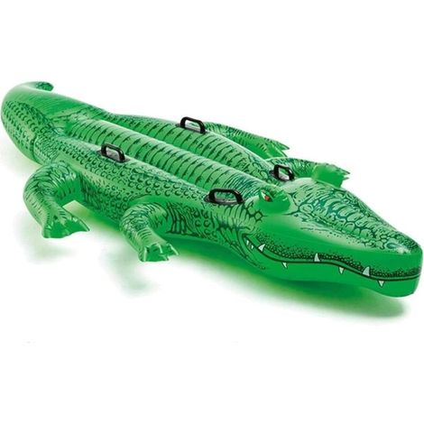 Bouée gonflable en forme de crocodile, matelas flottant en PVC, lit réutilisable et imperméable avec poignée ergonomique. (1/5)
