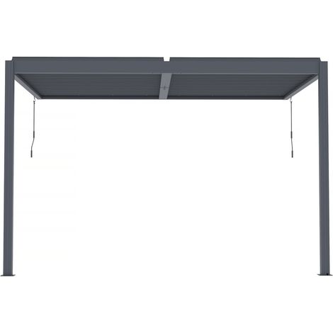 Habitat Et Jardin – Pergola bioclimatique adossée avec led – 3 x 4 m – Aluminium anthracite – Lames orientables – Résistance au vent 20 m/s (1/4)