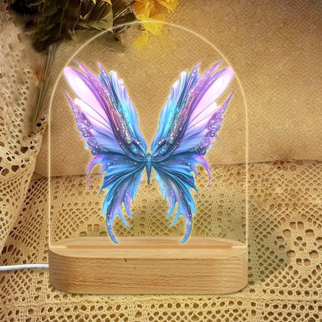 Veilleuse en forme d'arc avec papillon à texture plume bleue Lampe LED 7 couleurs Décoration chambre enfant Cadeau naissance (1/5)