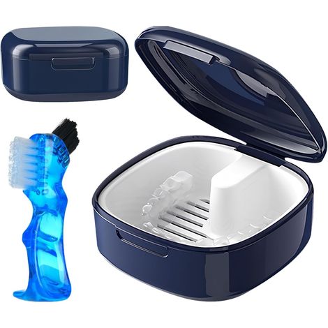 Denture Box with Strainer, Denture Boxes with Toothbrush, Orthodontic Retainer Box for Denture Storage and Soaking Gum Guards (1/5)