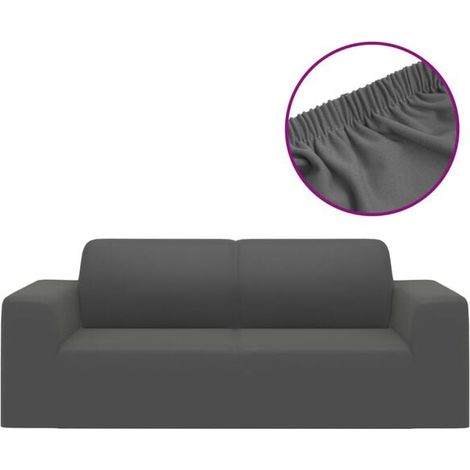 Housse élastique pour canapé double, en maille de polyester gris anthracite (1/5)