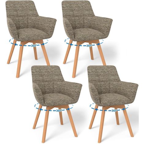 4er Set Drehstühle mit Armlehnen, 360° drehbar, Holzbeine, Samtstoff, Braun (1/5)