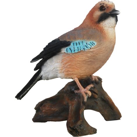 Statue d'oiseau geai sur un tronc - L 13,8 x P 8,9 x H 16,2 cm - Polyrésine - Livraison gratuite