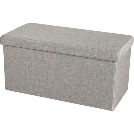 Banc de rangement pliable aspect lin "Kube" - Gris clair - L 76 x P 37,5 x H 37,5 cm - Livraison gratuite (1/2)