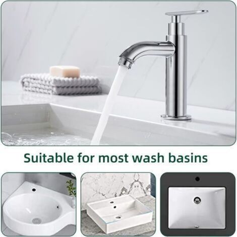 Runde Kaltwasser-Armatur, Mischbatterie für Waschbecken, Badezimmerarmatur, robuste Metallarmatur, Keramikkartusche für Handwaschbecken, Toilette oder Keller (1/3)