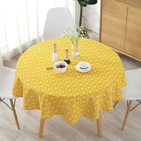 Runde Tischdecke 140cm abwaschbar im Nordic Style mit Karomuster