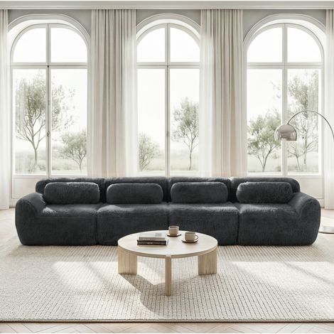 Sofa 4-Sitzer aus Plüsch in Grau, modular und rahmenlos mit rutschfester Basis (1/5)