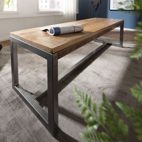 Banc 120x45x46 cm en manguier massif et fer noir (1/5)