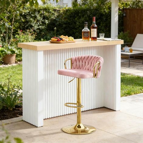 Höhenverstellbarer, drehbarer Barhocker aus rosa Samt, HAVRYA (1/5)