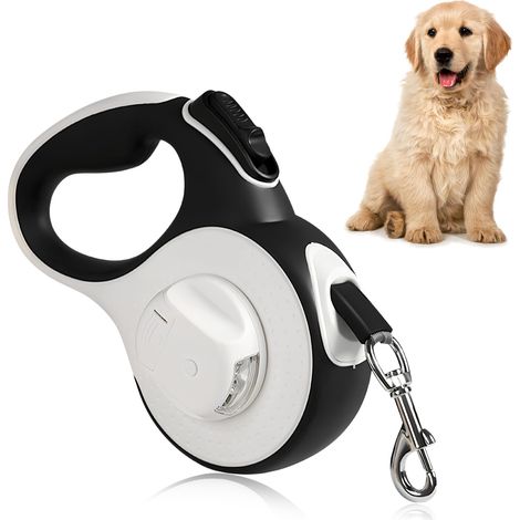 Laisse Chien Enrouleur 3m, Laisses Rétractables pour Chiens Jusqu'à 15kg, avec Un Boutton s'Arrêter Bloquer, Ruban en Nylon avec Lampe Torche, pour Petits et Moyens Chiens, Chats (1/5)