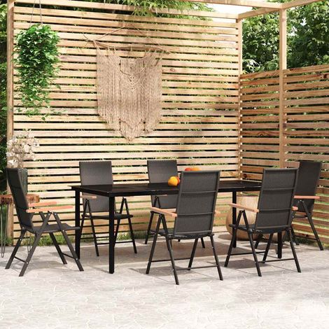vidaXL Juego de comedor para jardín 7 piezas negro (1/4)