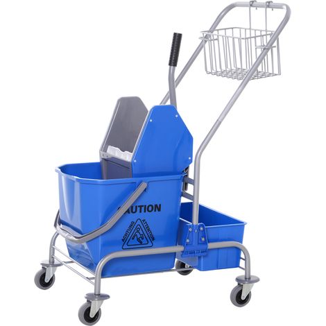 Chariot de nettoyage, chariot à serpillière, capacité 25 L, 4 roues, plastique, bleu (1/5)