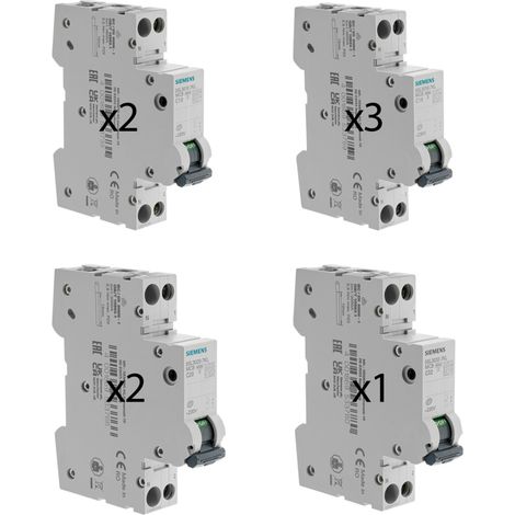 SIEMENS Lot de 8 disjoncteurs modulaires Ph+N – 2×10A, 3×16A, 2×20A, 1×32A – Courbe C – 4,5 kA