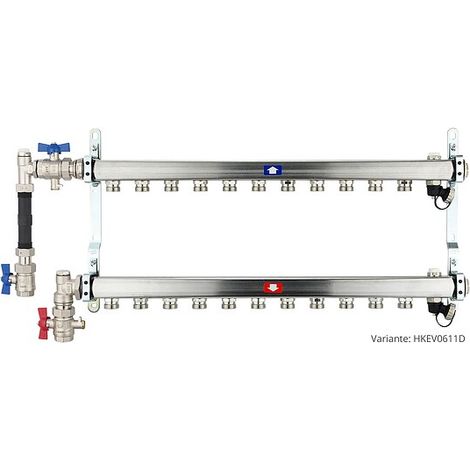 Heizkörperverteiler aus Edelstahl für 11 Heizkreise - mit WMZ-Anschlussset 110 mm senkrecht (1/3)