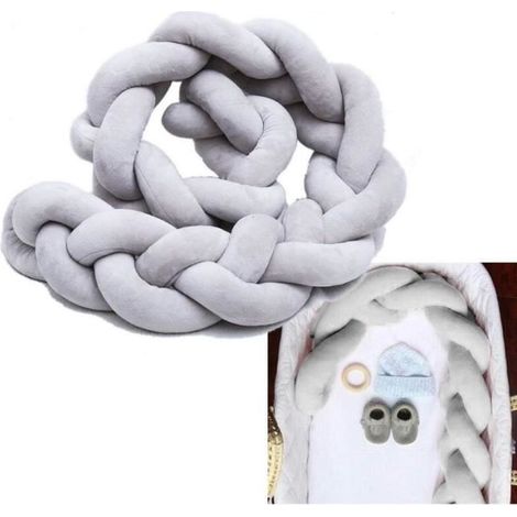 Tour de Lit Bébé Coussin Serpent Coussin Tressé Pare-chocs Velours Tour de Canapé Souple 200CM Gris (1/4)