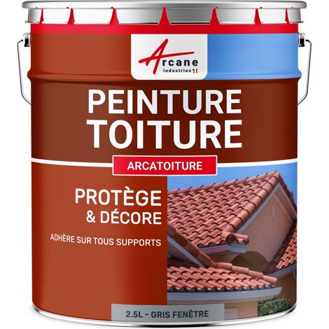 Arcane Industries – Peinture toiture pour tuiles et béton – 2.5 L gris – Fini légèrement satiné – Protection UV et intempéries – Application facile