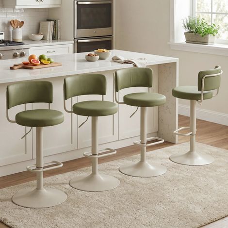 Wahson 2 PZ Sgabelli Cucina PU, Regolabili in Altezza Sgabello Bar con Schienale e Poggiapiedi Moderni Sgabelli Girevoli per Isola Cucina, Verde (1/5)