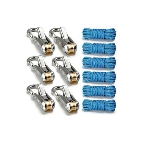 Lot de 6 Crochets et 6 Cordes de Tente, Tendeur Automatique à Blocage en Zinc, Bloqueur de Corde pour Camping et Caravane (1/4)