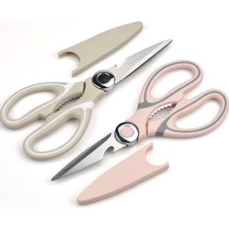 Ciseaux Cuisine, Ciseaux Cuisine Robustes, Professionnel Acier Inoxydable Ciseaux,Multiusage Ciseaux avec Couvercle pour Poulet Poisson Légumes et BBQ, Décapsul (Rose & Kaki) (1/5)