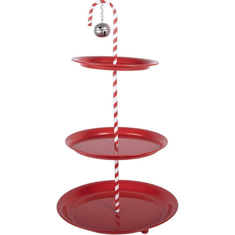 Étagère de Présentation 3 Niveaux Présentoir à Gâteaux en Métal Rouge Ø 35 x H 64 cm - PANGIVO (1/3)