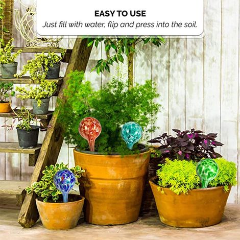 Lot de 4 globes d'arrosage pour plantes, système d'arrosage automatique en verre avec goutte-à-goutte pour plantes d'intérieur en pot (1/5)