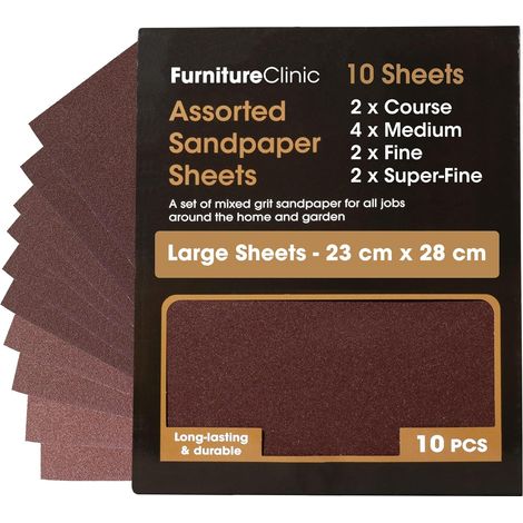 Lot de Papier de Verre 10 Grandes Feuilles Abrasives pour Mur, Métal, Bois & Meubles Grains Gros, Moyen, Fin, Très Fin (P40, P80, P120, P240) (1/5)