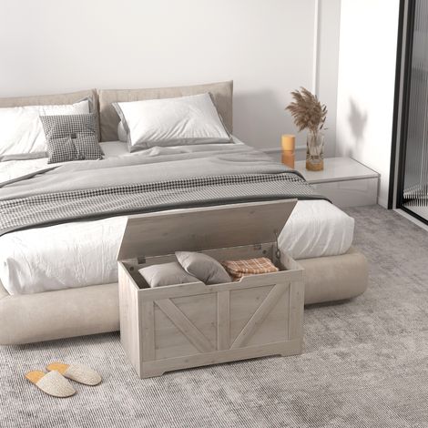 Baúl de Almacenaje para Dormitorio 100 L Puff de Almacenaje con Tapa Bisagra de Seguridad 80x40x45 cm Gris (1/5)